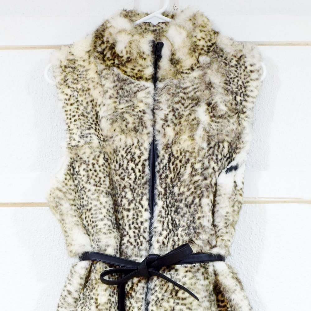 EXPRESS Vintage Genuine Rabbit Fur Vest with Leather Belt | Size M - Picture 4 of 7